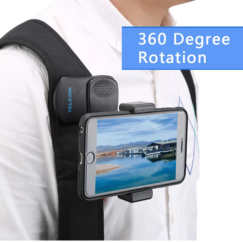 Поворотное на 360 Градусов Крепление зажим для рюкзака GoPro Hero 7/6/5 xiaomi yi Iphone Все 3 5 6 8