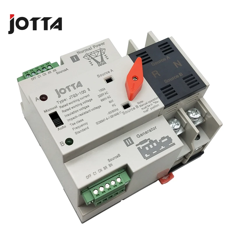 Jotta W2R-2P 110 В/220 В мини ATS автоматический переключатель 100A 2P электрические селекторные переключатели Двойной Выключатель питания на din-рейке