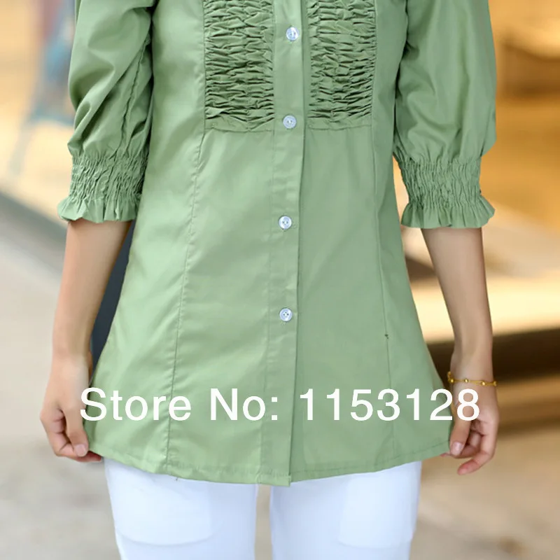 Women's Korean Style Spring Summer Fall Fashion Sweet Slim Shirts / Ladies Simple Casual Pure Cotton Green Cardigan Blouse /A088 |