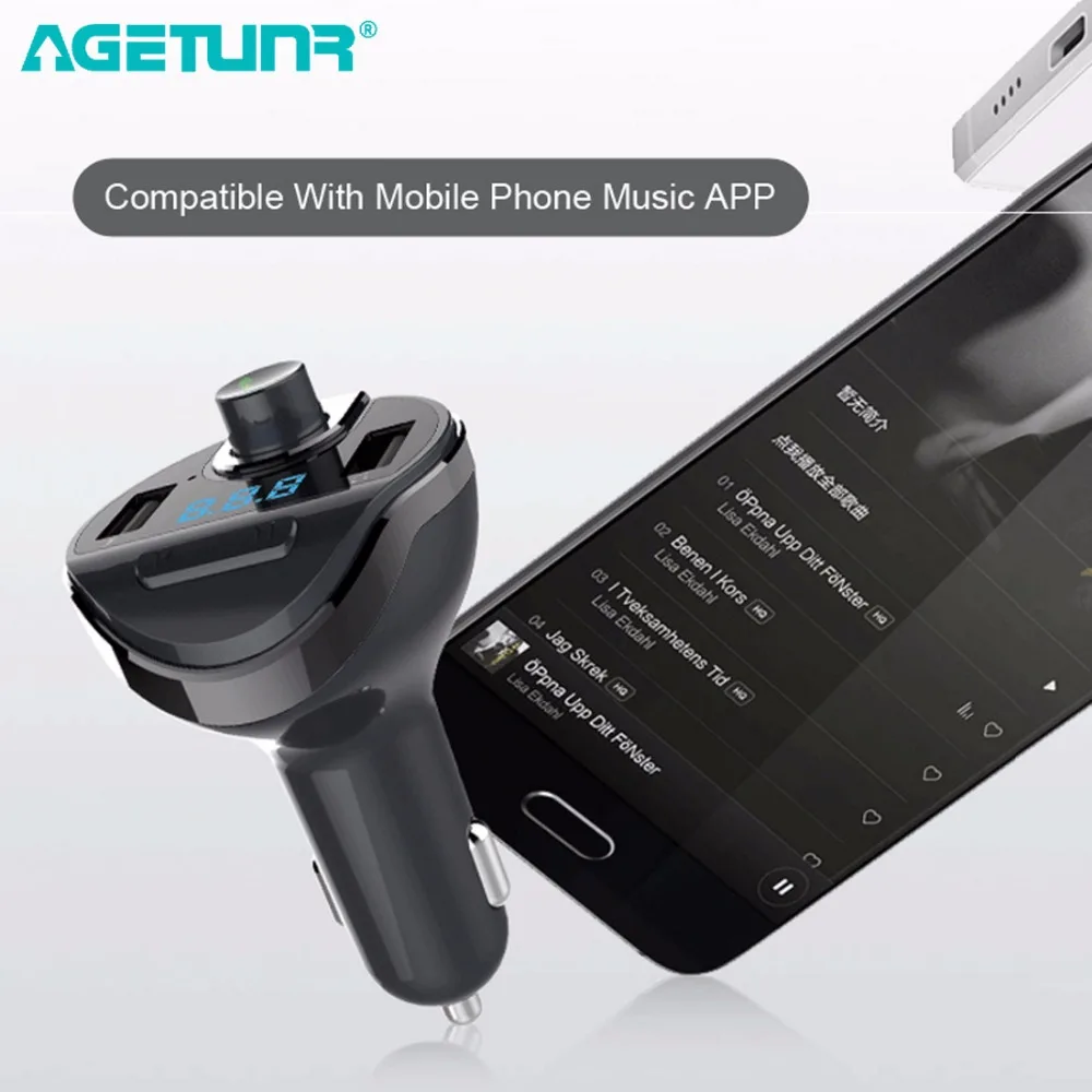 Автомобильный комплект громкой связи AGETUNR Bluetooth FM передатчик MP3 музыкальный плеер