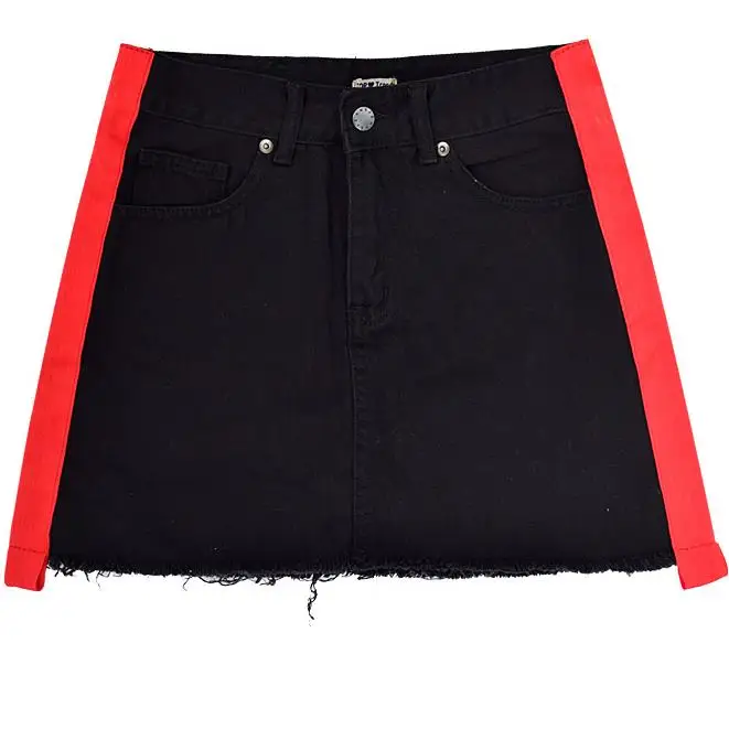 Женская джинсовая юбка с высокой талией в полоску|Женские юбки| |