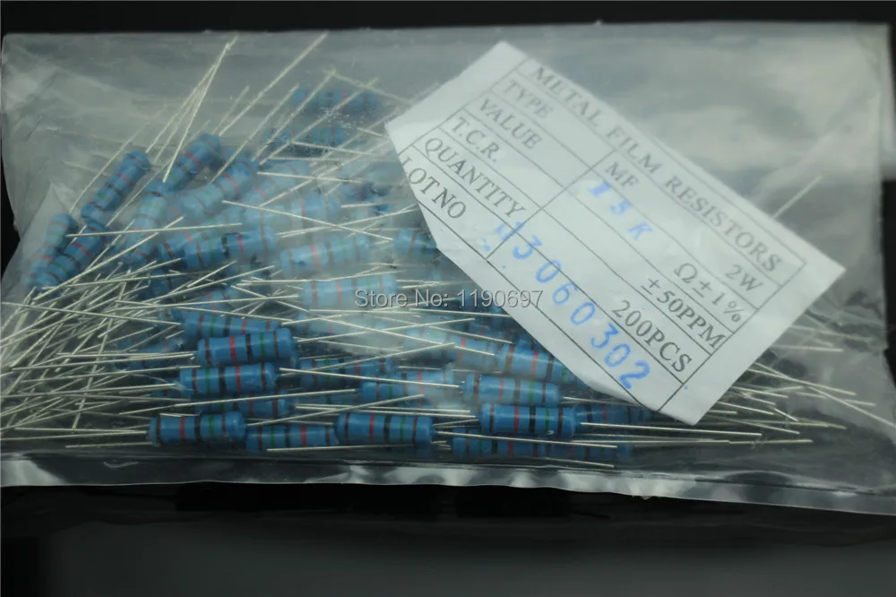 200 шт 2W Металлические пленочные резисторы 1R 15R ~ 33R 200R 510R 27K 510K 1M 1% оставьте