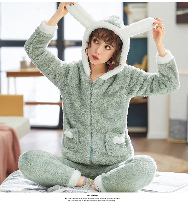 Пижама женская осень и зима милая и милая Корейская версия кораллового флиса теплый плюс бархатный толстый фланелевый домашний костюм