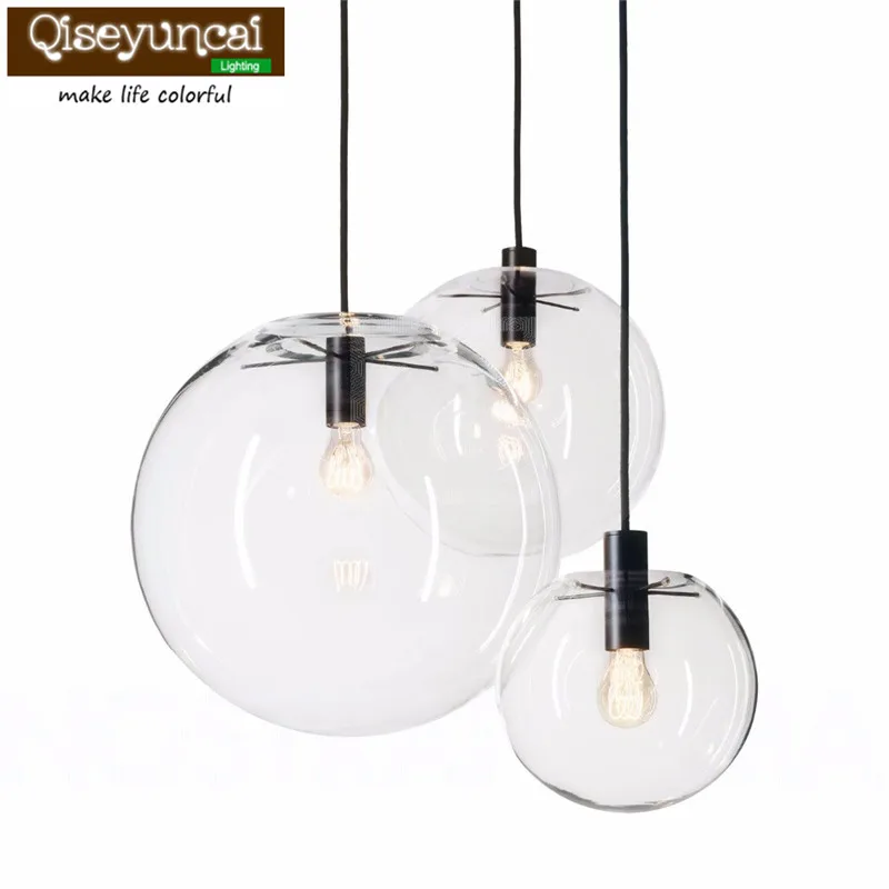 Qiseyuncai Nordic  Globe Chrome  Glass Ball Pendant Lamp E27 lamp holder  Kitchen Light Fixture Indoor Home Lighting