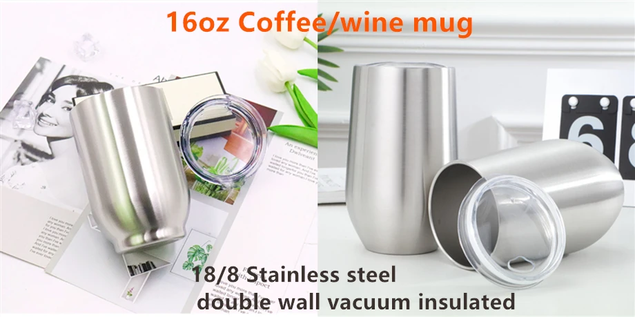 16oz Вино Кубок яйцевидной формы кружка для кофе стакан воды стеклянная пивная бутылка для путешествий 18/8 из нержавеющей стали 2-стены вакуумной изоляцией 470 мл