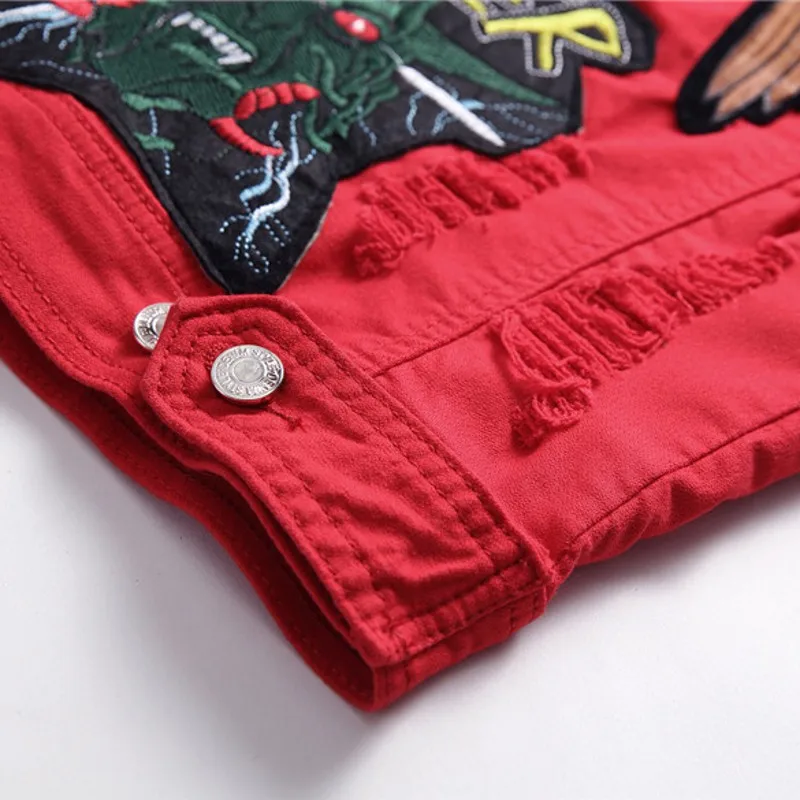 

Mens Jeans Vests 2020 Summer Fashion Slim Fit Sleeveless Male Waistcoats Floral Embroidery Cowboy Denim Red Vest Man Outerwear