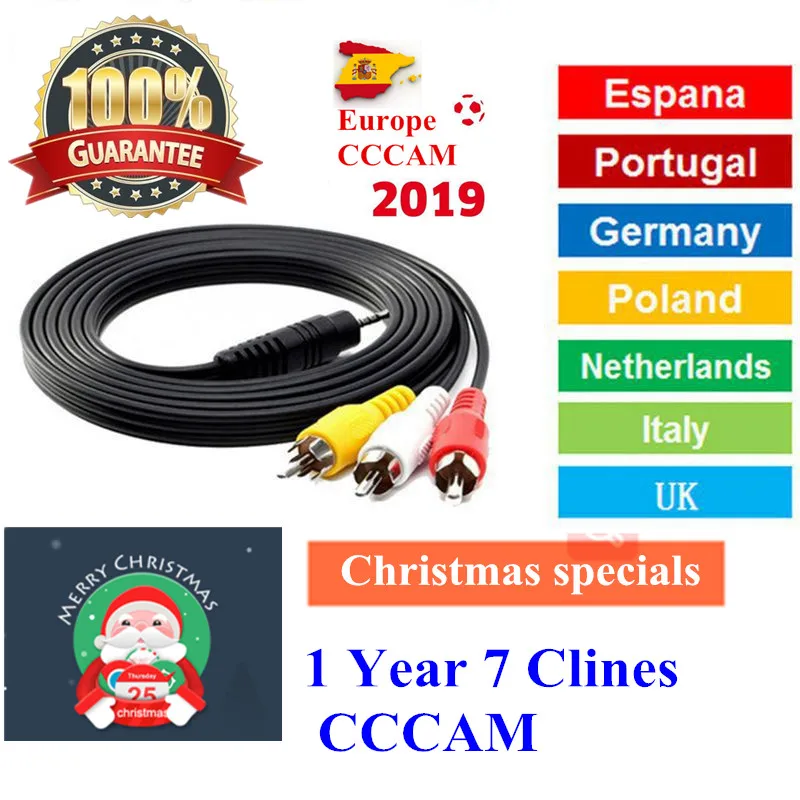 7 линий 1 год CCCAM Европа Линии DVB-S/S2 HD CCCAM приемник av-кабель для спутникового приемника Openbox V7 V8 Nova Португалия Польша