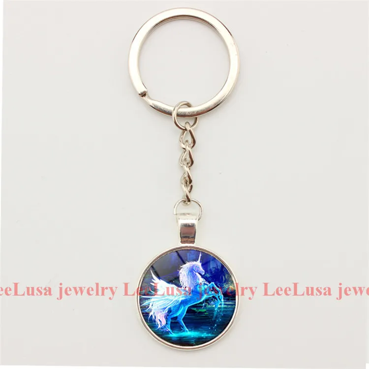 Unicorn Keychain Myth Llaveros Galss Dome Pendant Charm Key Chains Car/bag Holder Gril Jewelry 5styles | Украшения и аксессуары