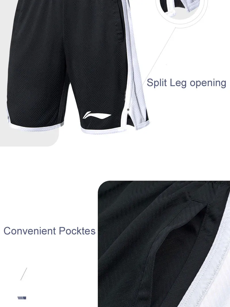 Li-Ning мужские баскетбольные спортивные шорты из полиэстера для соревнований с карманами на завязках AAPP051 MKD1617
