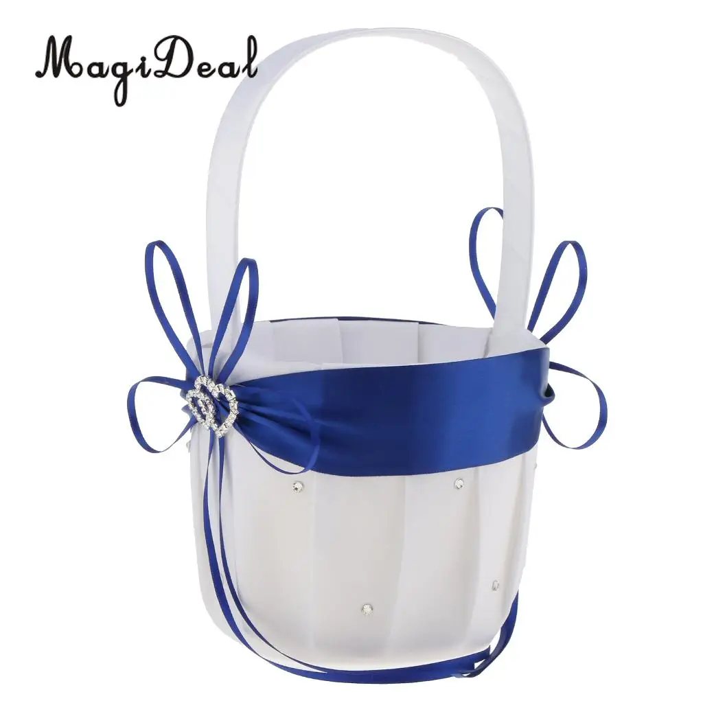 MagiDeal Elegant Satin Wedding Flower Girl Basket Double Heart Rhinestone DIY for Bridal Engagement Hen Night Party Decoration | Дом и сад