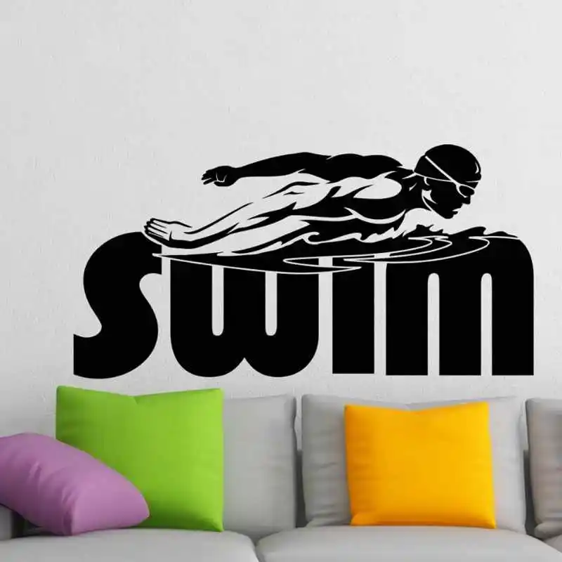 

Swim Sticker Logo Name Swimmer Decal Swimming Posters Vinyl Wall Decals Pegatina Quadro Parede Decor Mural Swim Sticker