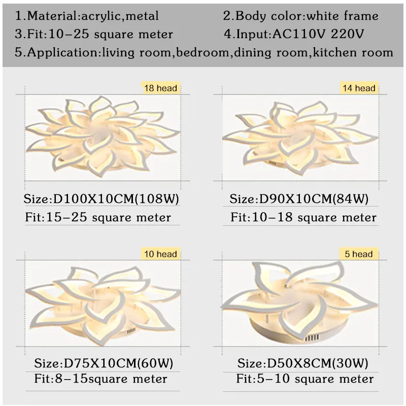 Arañas LED modernas para sala de estar, dormitorio, comedor, lámparas de araña con acabado blanco, accesorios de iluminación para el hogar, AC110V, AC220V