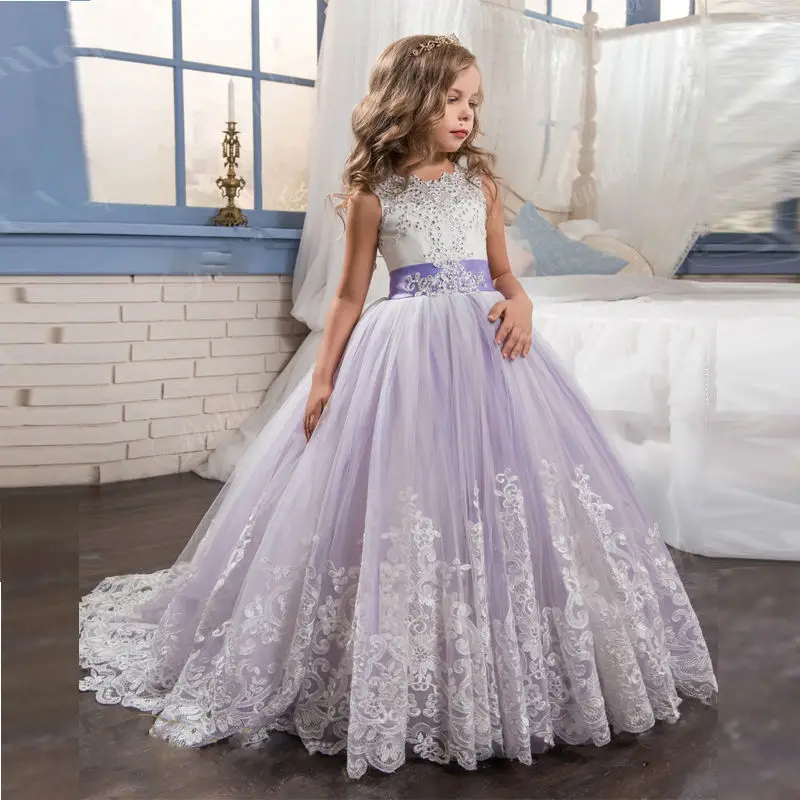 

Princess Lilac Little Bride Long Pageant Dress for Girls Glitz 2021 Puffy Tulle Prom Dress Children Graduation Gown Vestido