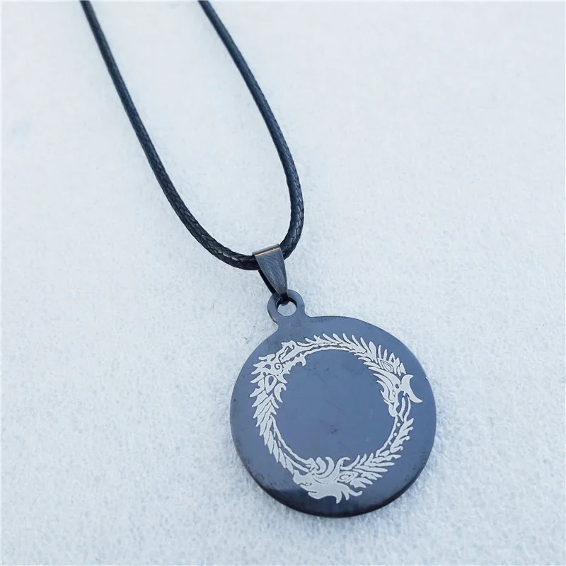Dragon Skyrim Elder Scrolls Pendant Black Stainless Steel Necklace Fashion Jewelry | Украшения и аксессуары