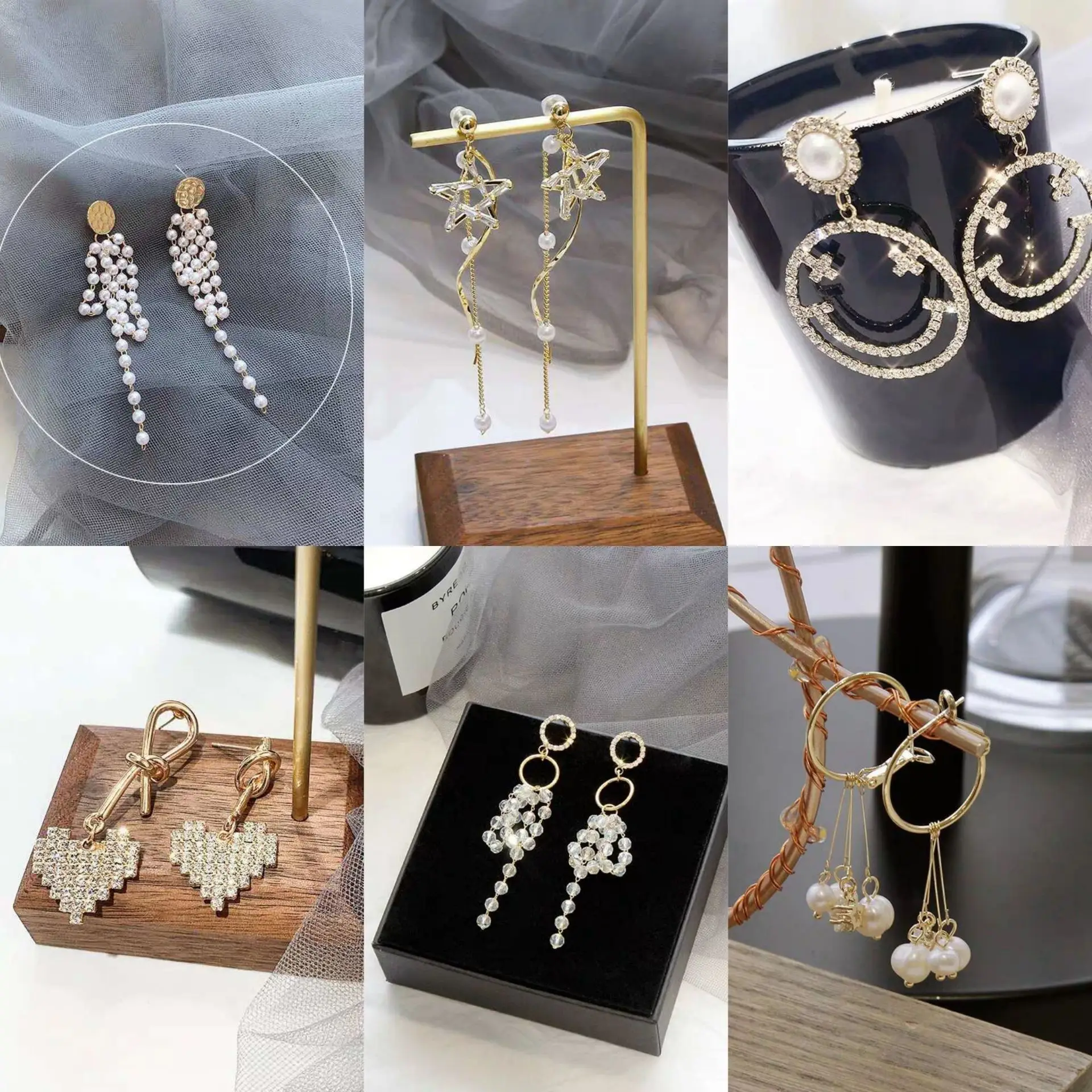 Silver Plated Fashion CZ Dangling Wedding Crystal Pearl Star Heart Cherry Pendant Earrings Stunds ball ear buckle earrings | Украшения и