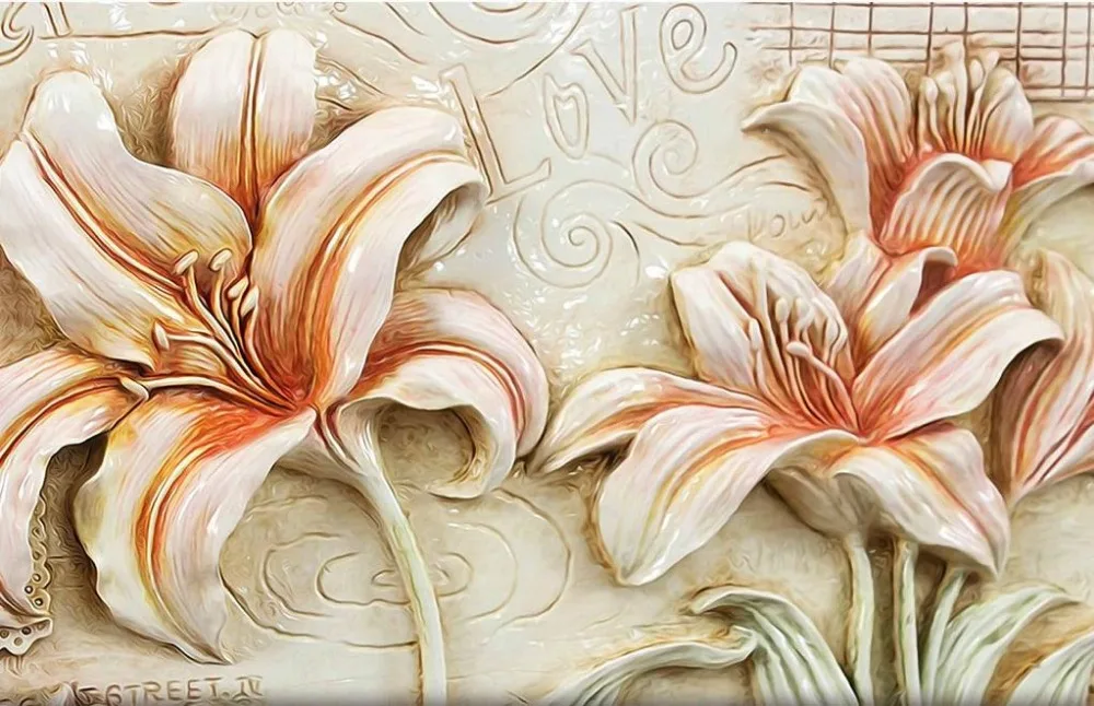 Stereoscopic 3d wallpaper European flowers relief Photo custom TV setting wall of sitting room sofa | Обустройство дома