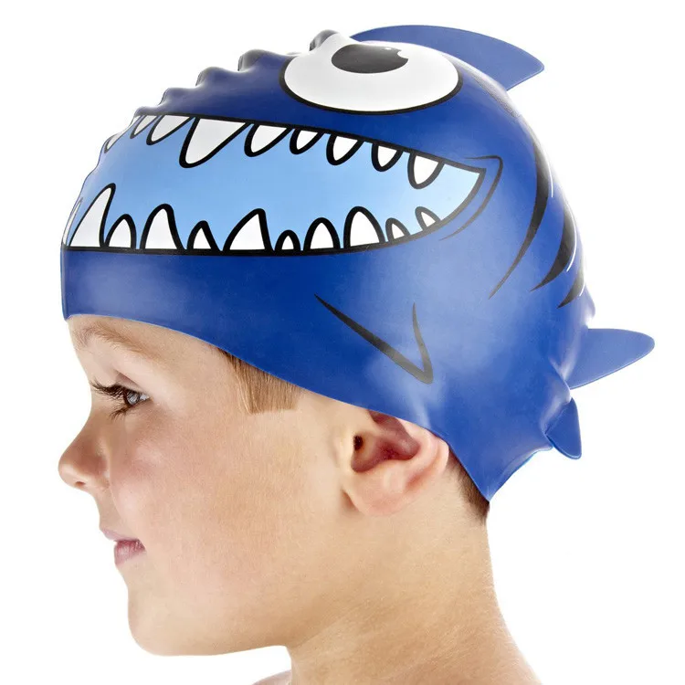 funny swimming cap blue shark swim caps 
