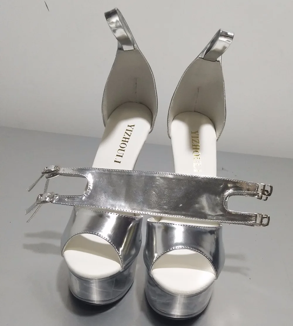 15 cm high heel waterproof platform sexy silver bride's wedding shoes nightclub lapel sandals | Обувь