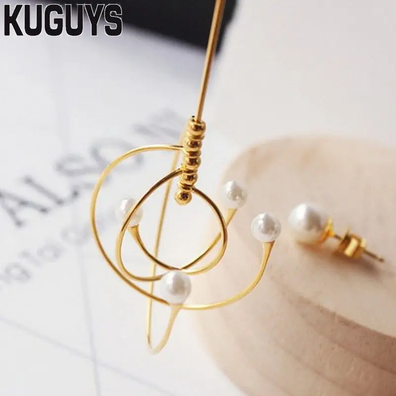 Серьги KUGUYS Oorbellen женские из сплава золота с длинной кисточкой ассиметричная