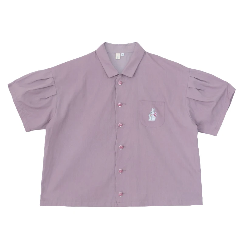 Женская хлопковая блузка винтажная фиолетовая плиссированная с коротким