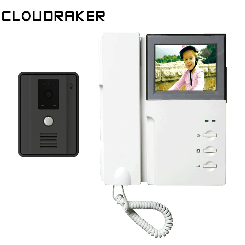 CLOUDRAKER видео домофон 1x телефон монитор 4,3 ''с 1x проводной камерой видео домофон система ночного видения разблокировка - Цвет: Белый