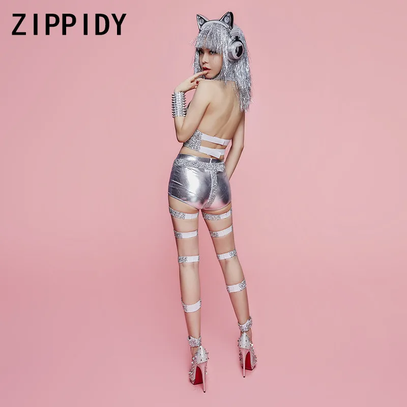 Яркий серебристый зеркальные костюмы жилет короткие полые Леггинсы сексуальный