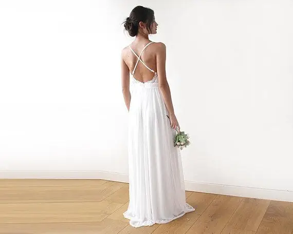 Новые Boho Простые Свадебные платья кружево шифон Длина Свадебные платья с низким вырезом на спине, пляжные богемные пикантное свадебное платье X-вид сзади