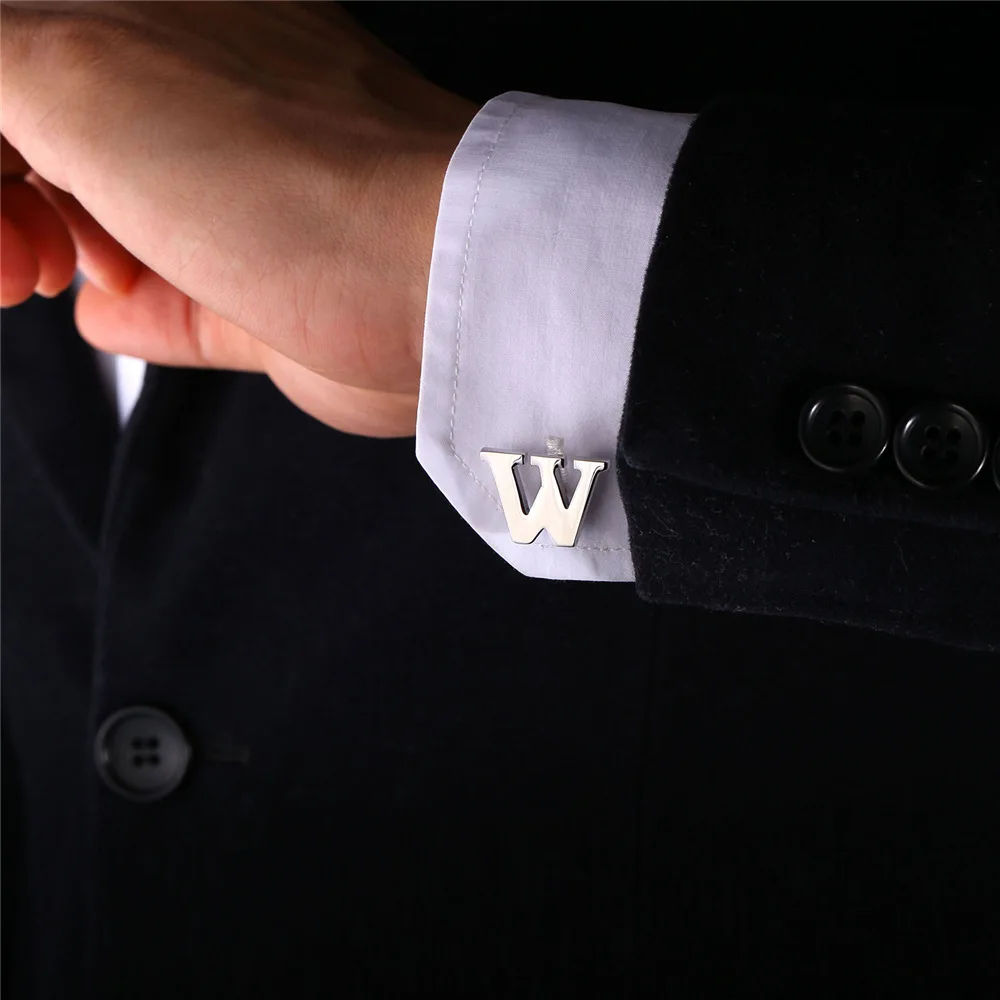 Роскошные запонки для мужчин золото/Цвет алфавит W бизнес рубашки французский