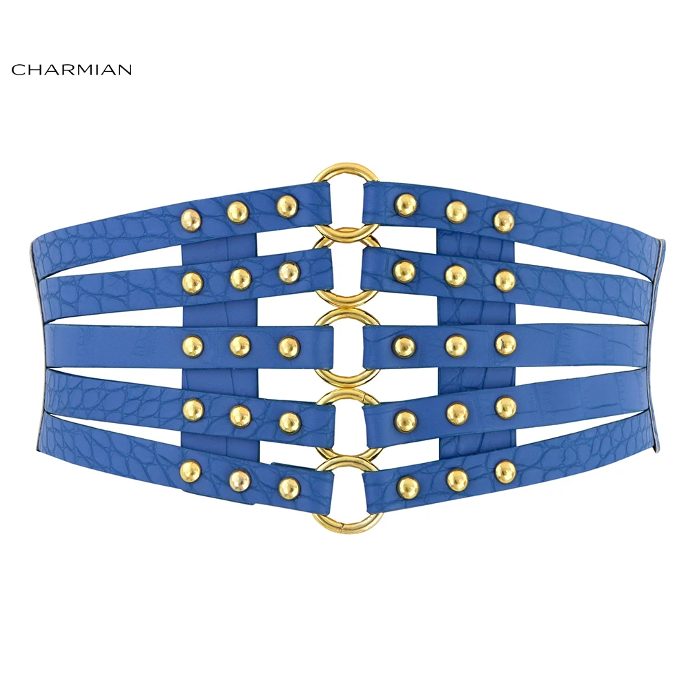 Charmian женские эластичные широкие пояса, модные заклепки, Черный корсет, пояс для клуба, панк-рок, пояса, пояса