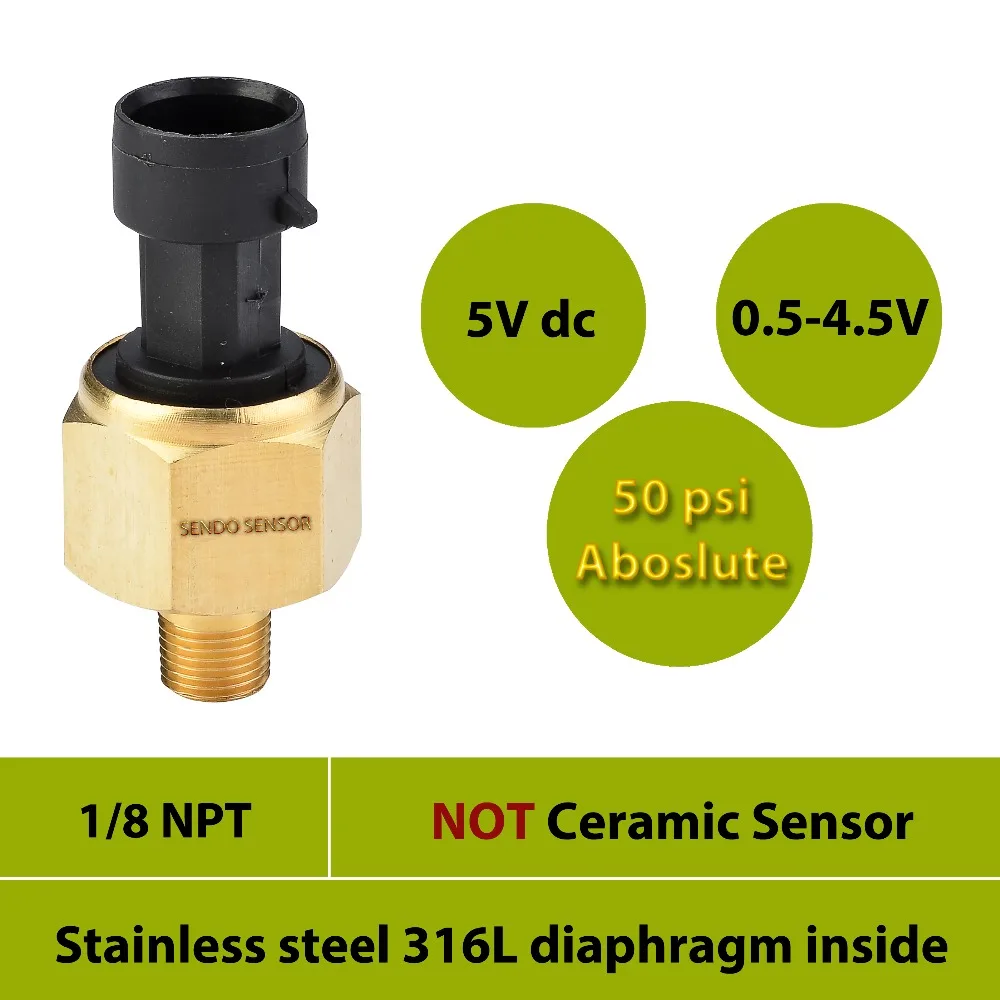 50 psi абсолютный промышленный медиа датчик давления резьба 1/8 npt 0 5 4 V сигнал 5Vdc packard