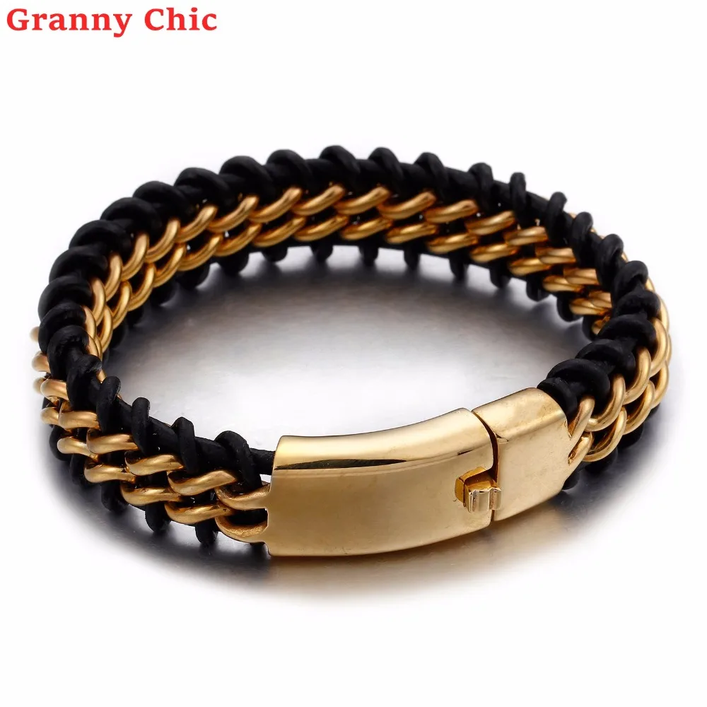 Мужской плетеный кожаный браслет Granny Chic 8 66 дюйма 18 мм из нержавеющей стали с