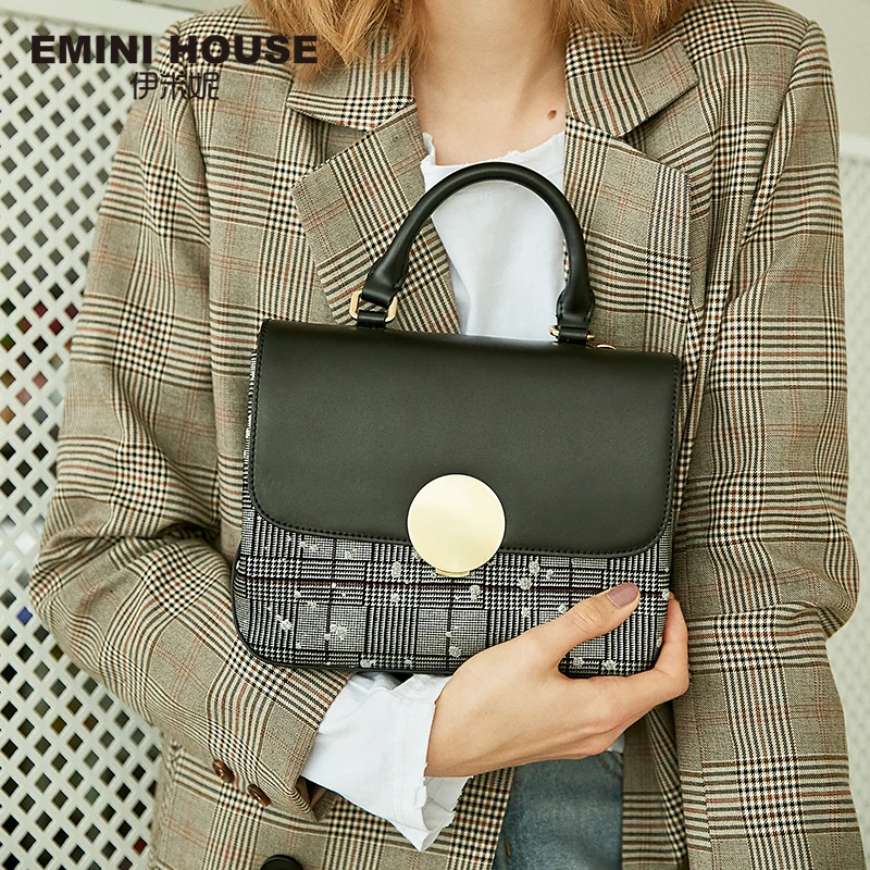 EMINI HOUSE клетчатые Лоскутные сумки с верхними ручками роскошные из спилка женские