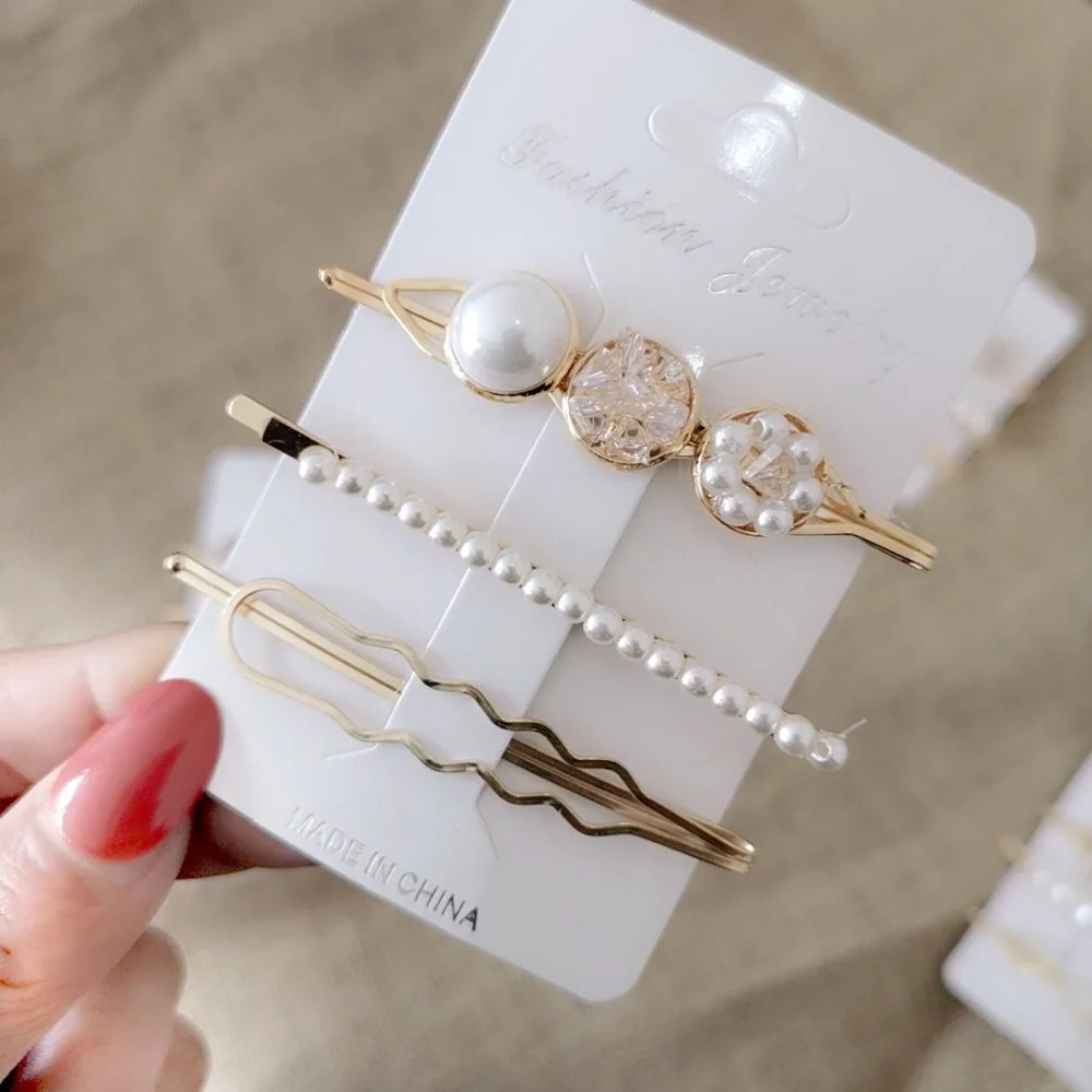 Корейская мода Ulzzang для девушек жемчужные металлические украшения волос наборы