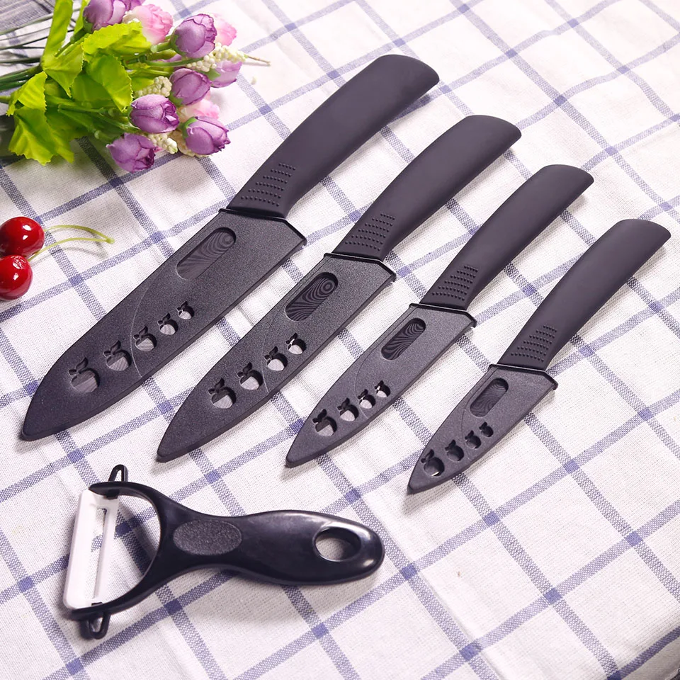 FINDKING качественные керамические кухонные ножи с черным узором, лезвие с держателем, Овощечистка, крышки, набор керамических ножей, набор кухонных ножей, лучший