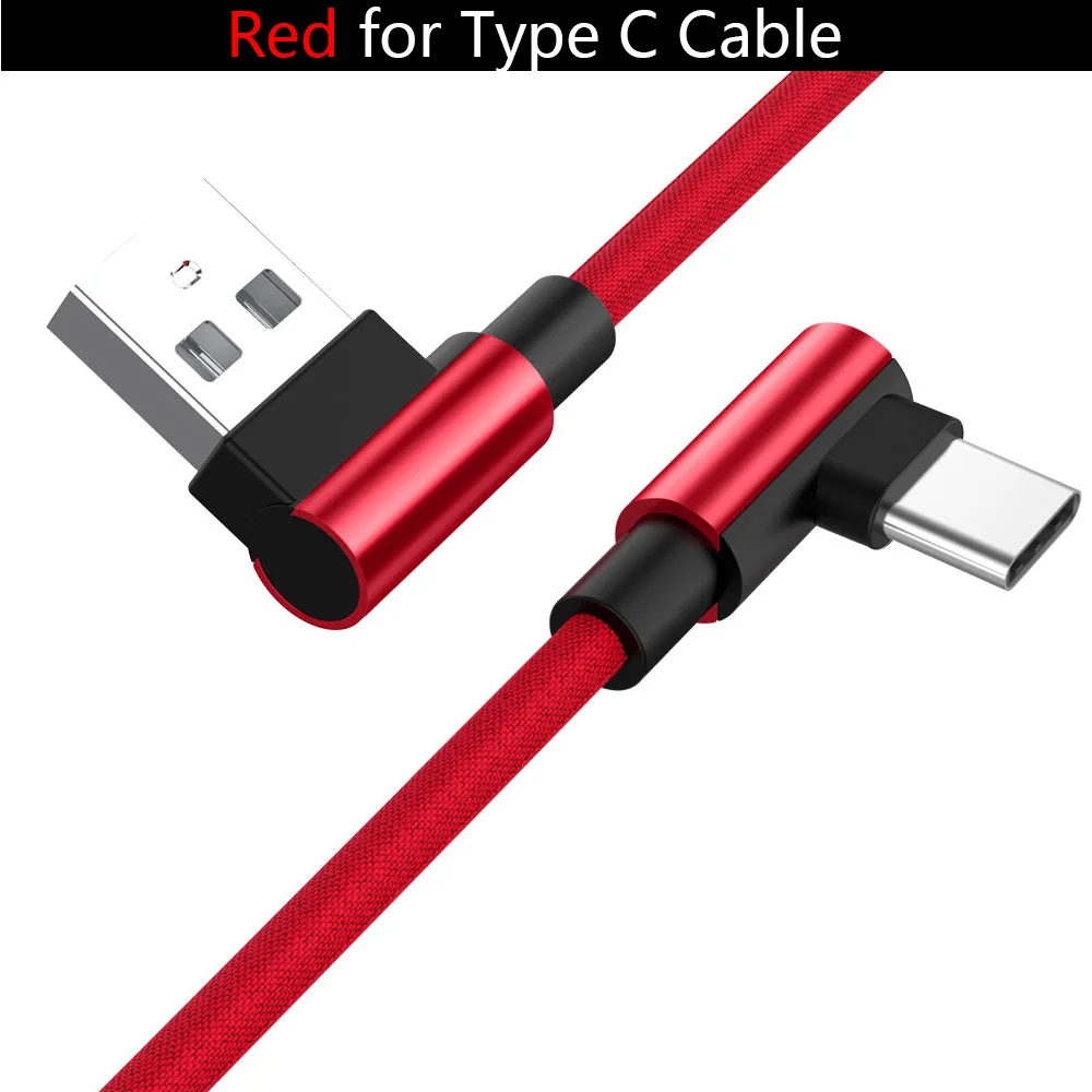 Type C Micro USB кабель для быстрой зарядки 90 градусов L тип кабель для передачи данных для мобильного телефона для samsung Galaxy S9 S8 Note 9 Xiaomi huawei P20 - Цвет: Red for Type C
