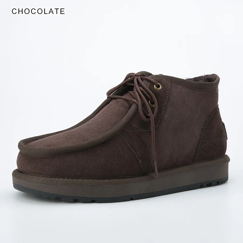 JD-Chocolate INOE мужские зимние ботинки из овечьей кожи с меховой подкладкой Короткие Зимние ботильоны на молнии сохраняющая тепло обувь удобные практичные мужские зимние полуботинки на нескользящей подошве с молнией коричневый - Цвет: JD-Chocolate