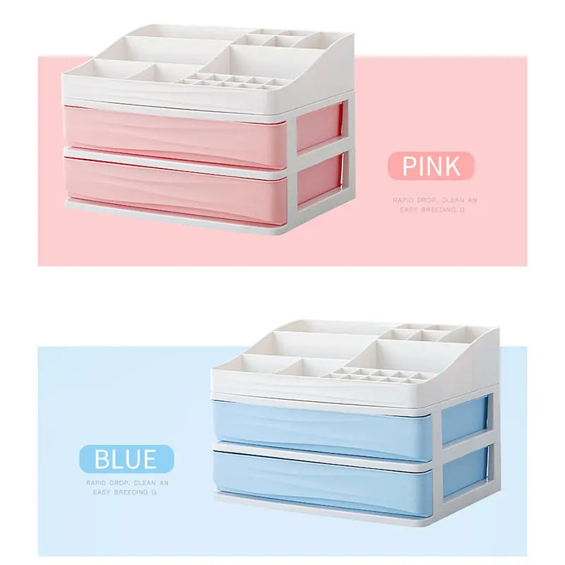 2 Tier desktop makeup storage box cosmetic Drawer Organiser Jewelry Makeup Cabinets Case Pens Sundry Home Barthroom table
