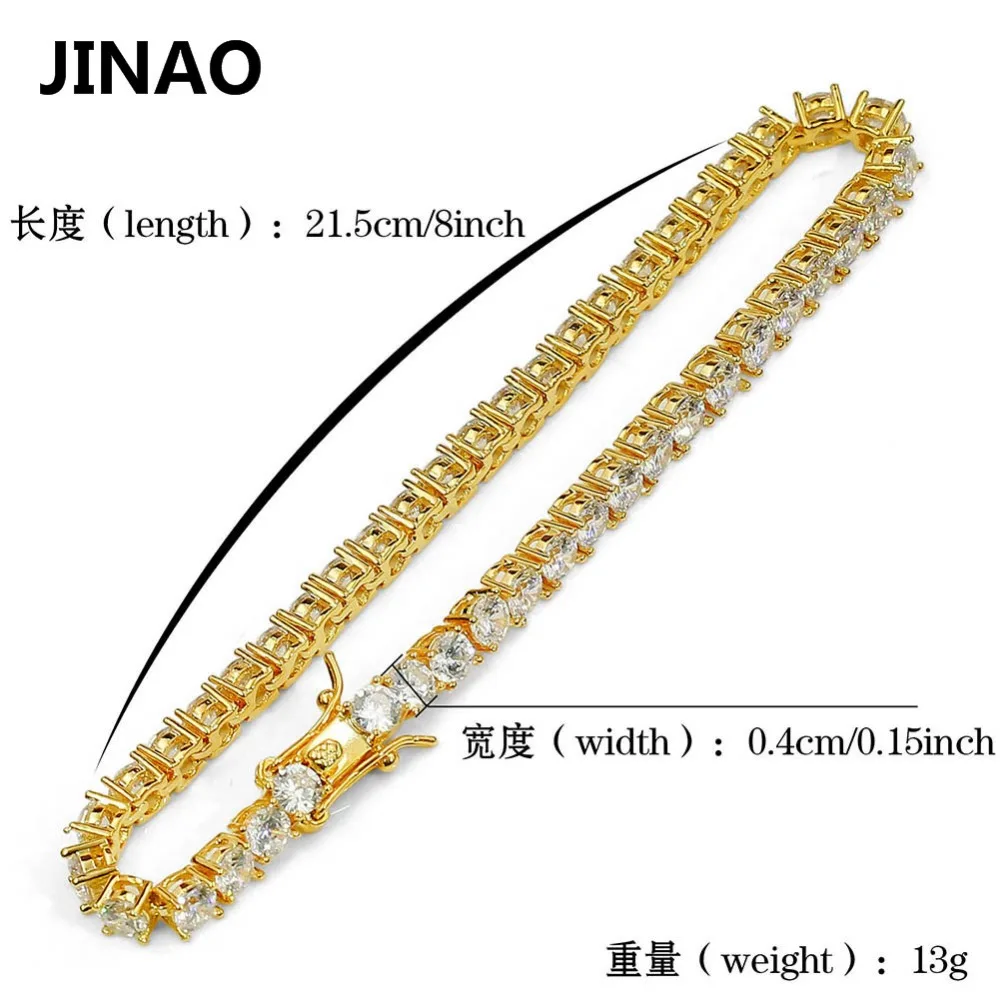 JINAO Hip Hop1 Row Gold Silver color AAA Cubic Zirconia Paved All Iced Out Tennis Bling Lab CZ Stones Bracelet gift party | Украшения и
