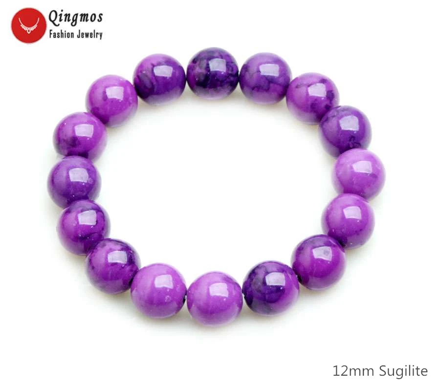 Модный женский браслет Qingmos Sugilite с 12 мм круглыми искусственными камнями Изящные