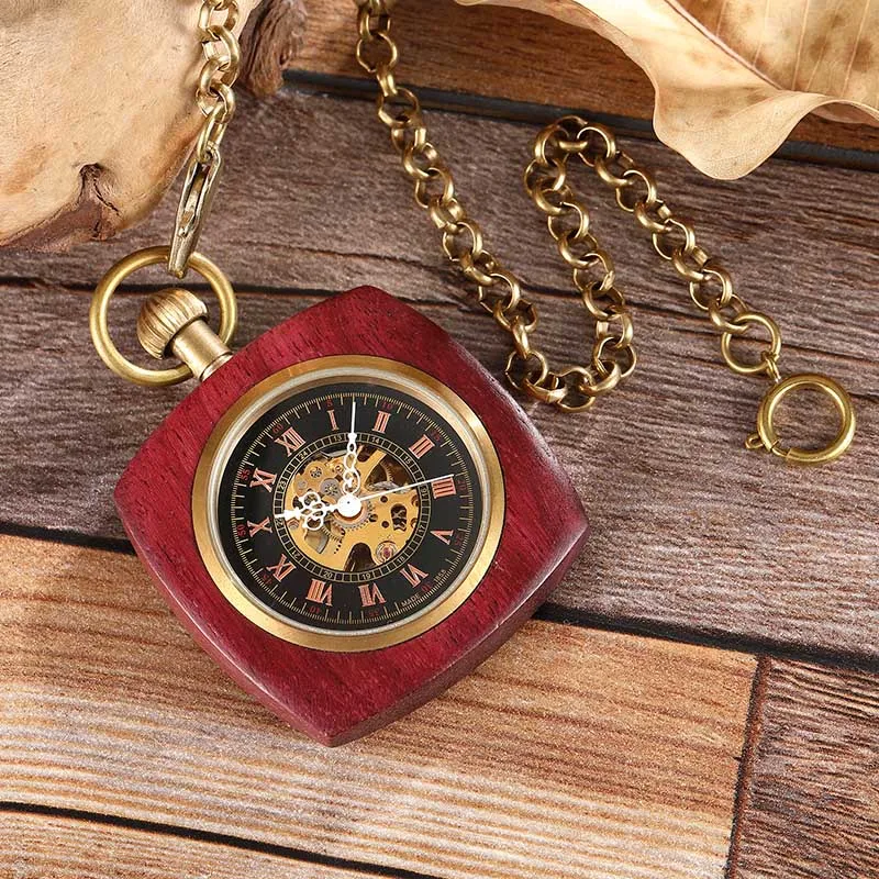 Часы наручные механические для мужчин и женщин деревянные карманные с цепью