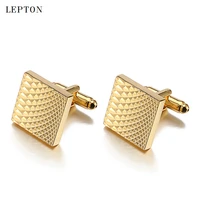 hot sale business square gold color cufflinks for mens lepton jewelry high quality classic carve cuff links relojes gemelos