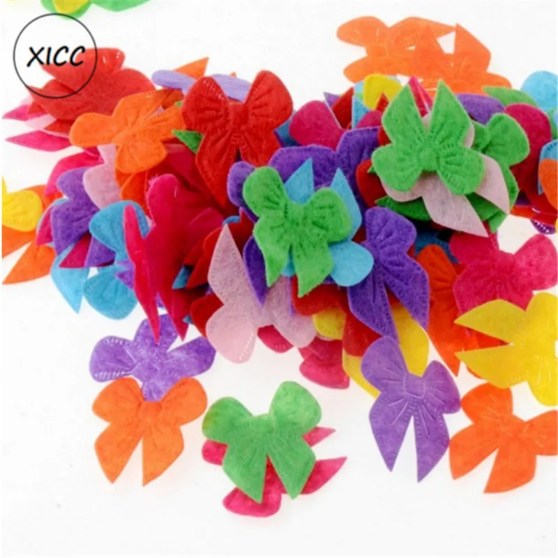 XICC 100PCS Colorful Nonwoven Round Flower Wool Felt Fabric Hair rope DIY Handmade Accessory Sticker Applique Patches Felt Pad