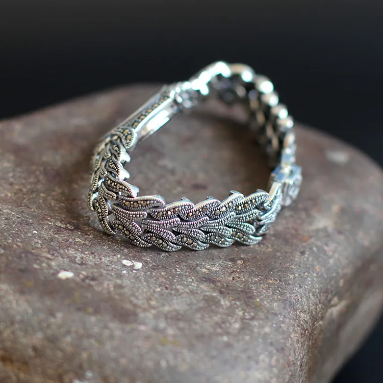 Классические Элегантные часы браслет из чистого тайского серебра S925 пробы