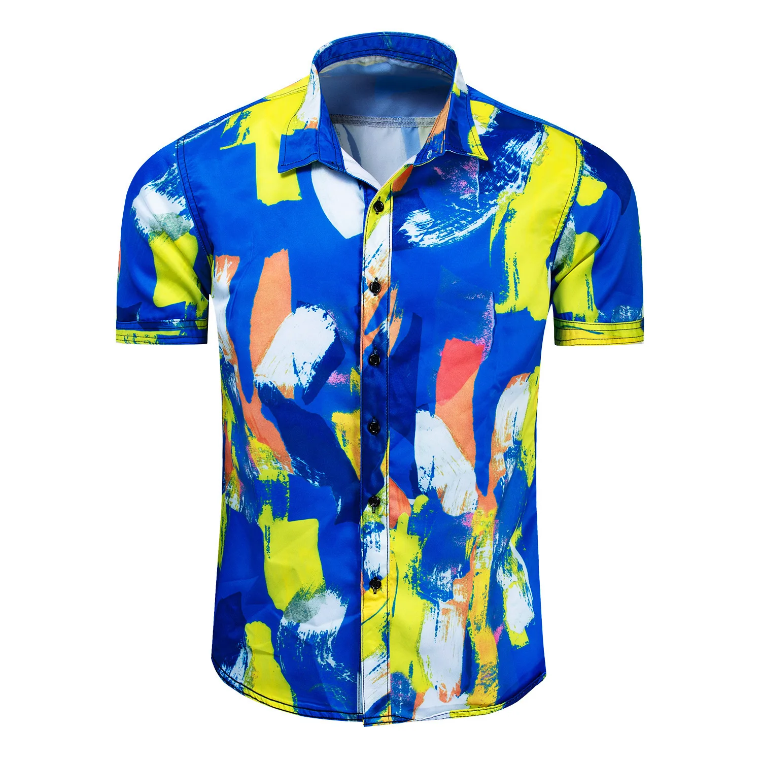 Fredd Marshall Hawaiian Printed Shirt Men New Summer Short Sleeve Casual Beach Camisa Bowling Shirts Holiday 55897 - Цвет: blue