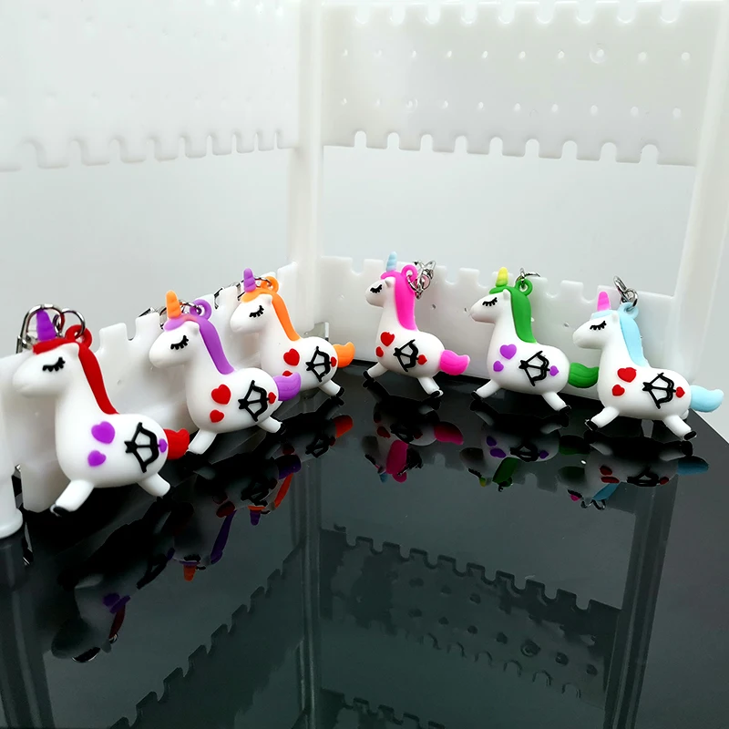 Novel Cartoon Colorful Cute Unicorn Pendant Keychain Animal Rubber Horse For Couple Keyring Women Girl Gift Key Chain Jewelry | Украшения и