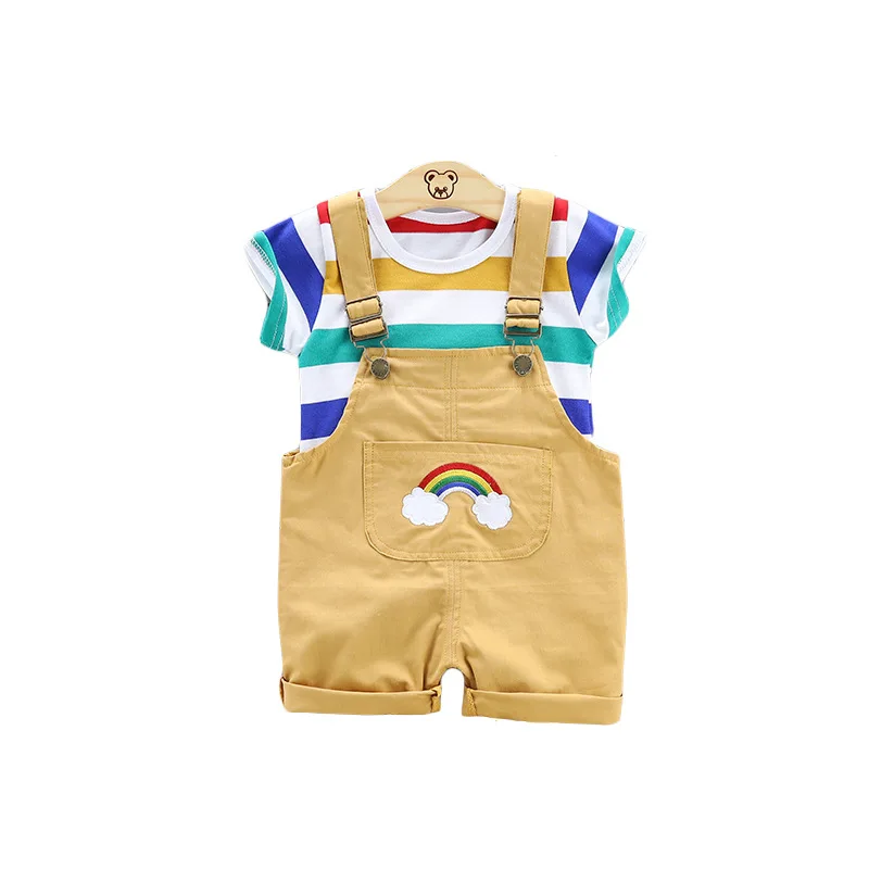 

Boutique rainbow striped and shorts overall baby girl boys high quality cotton clothing 2019 summer
