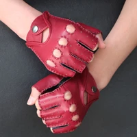fashion women semi finger gloves spring and summer thin fitness genuine leather driving half finger gloves handmade sewing