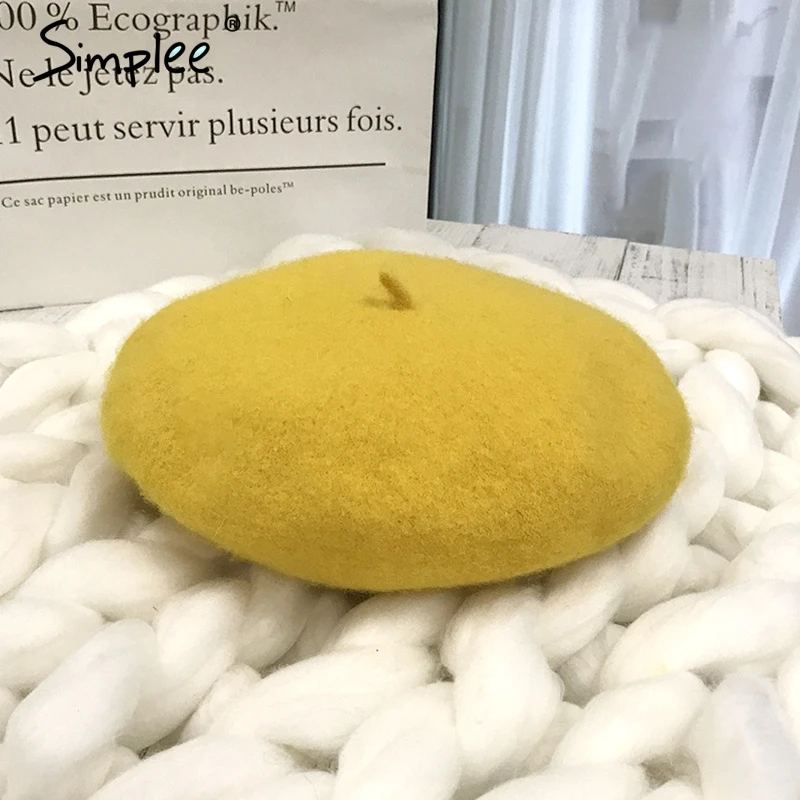 Женский теплый шерстяной однотонный берет Simplee Осенний зимний женский женская