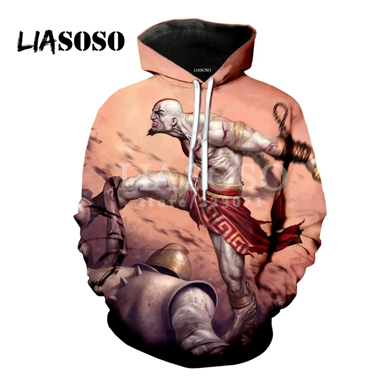 LIASOSO2018 Последняя мода с капюшоном игра Бог войны для мужчин и женщин 3D цветная