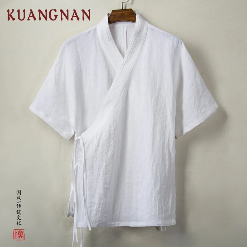 KUANGNAN китайское кимоно кардиган мужские рубашки 4XL одежда японское мужское летнее